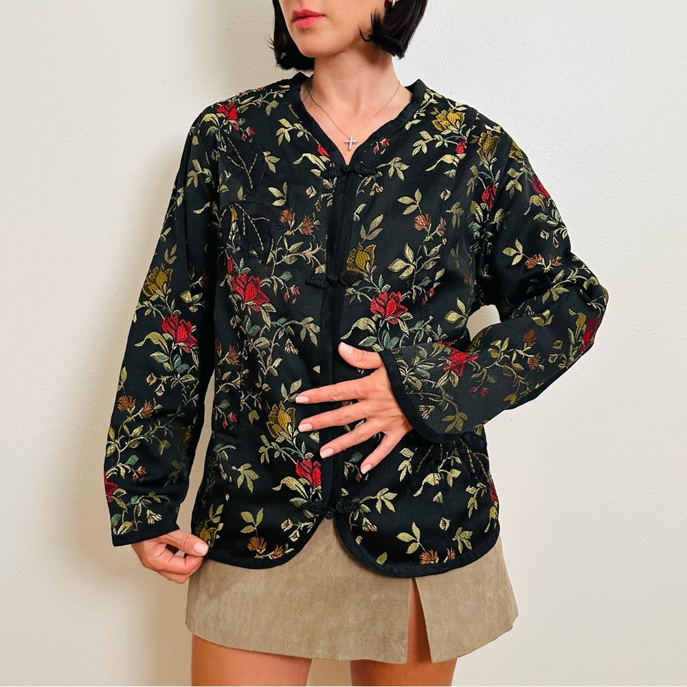 Vintage Graff Byum Floral Embroidered Jacket Blazer Jacquard Kimono